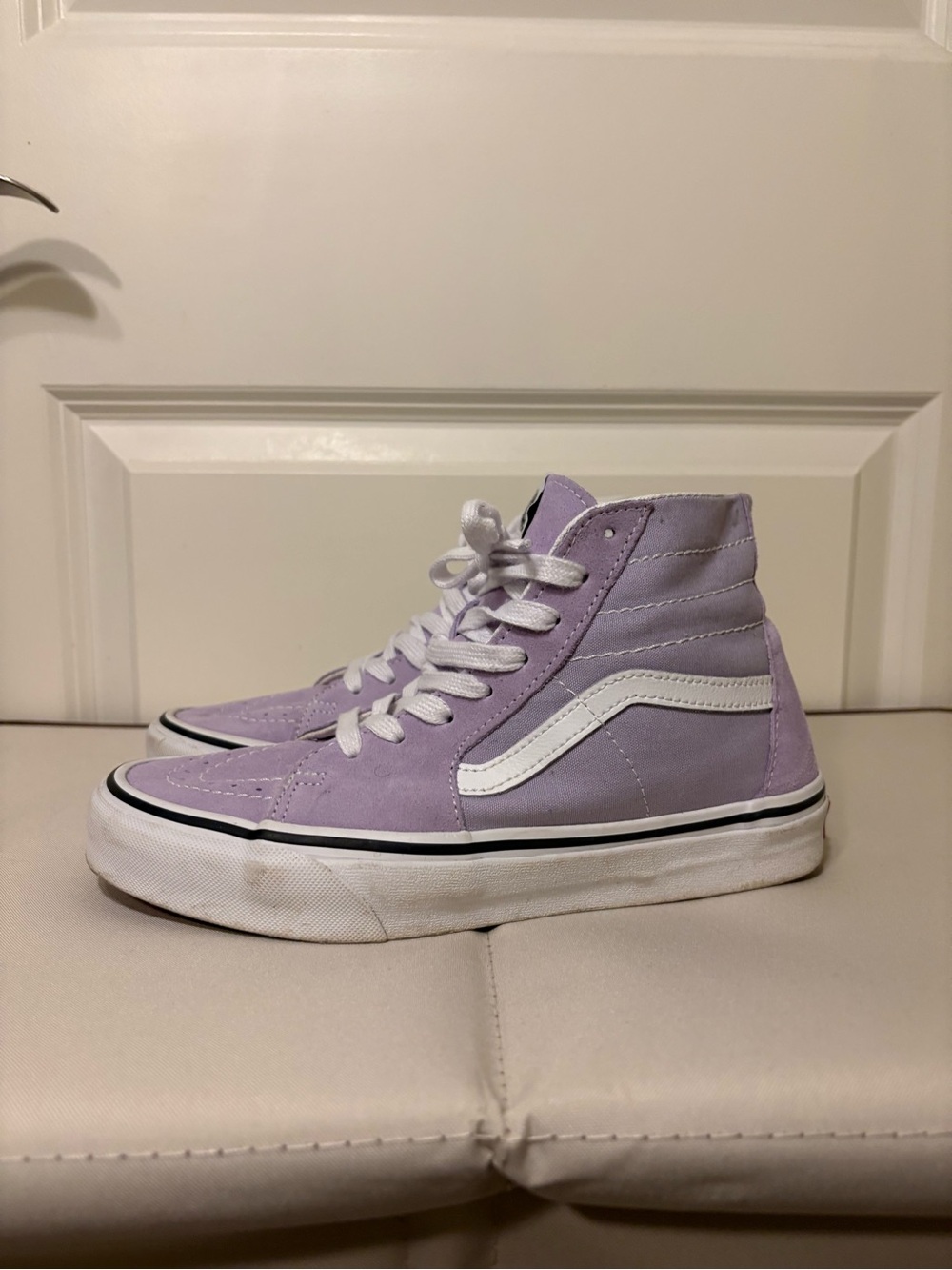 Vans High-Top Skate Sneakers in Light Lavender with White Stripe